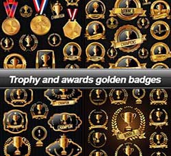 102个矢量的奖杯奖牌大合集：Trophy and awards golden badges - 8 EPS